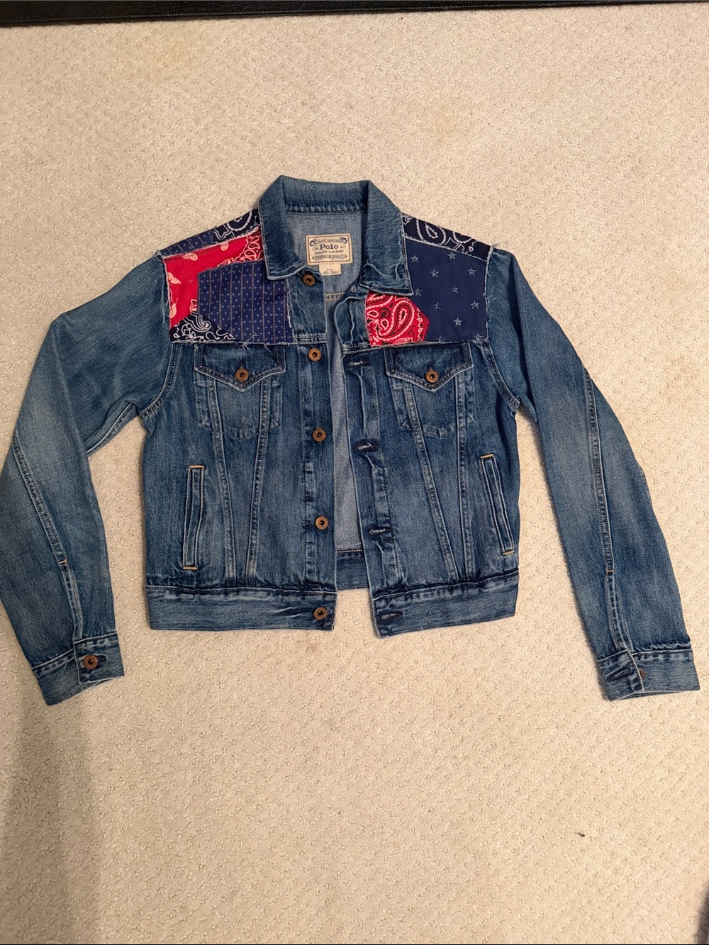 Polo by Ralph Lauren Blue Denim Jacket with Red & Navy Bandana Yoke